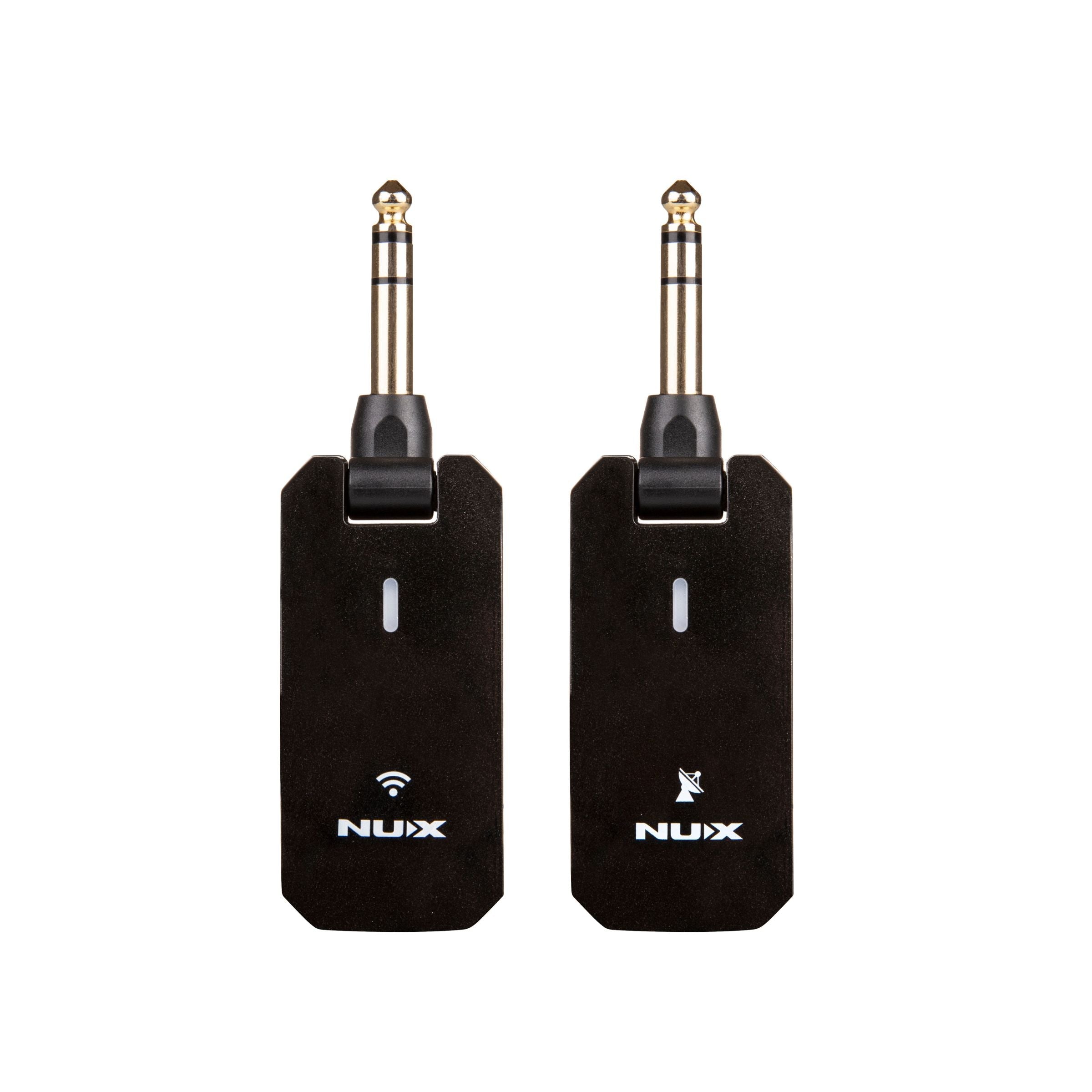 NUX C-5RC wireless guitar transmitter and receiver side-by-side on a white background